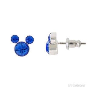 DISNEY Mickey Mouse Blue Crystal Silver Stud Earrings